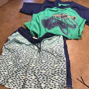 OshKosh B'gosh Kids Shark Print Swim suit Blue and Green and Carter Dino sz 14